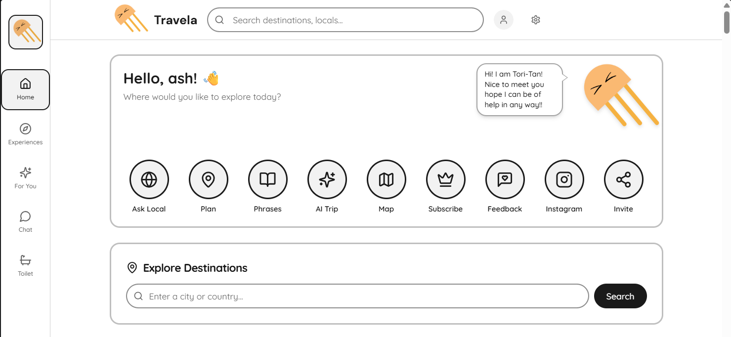 Travela app interface